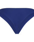Back view of Swami’s cheeky bikini bottom in Sapphire blue featuring a high-rise silhouette and smooth Italian Vita fabric.