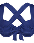 Back view of Cabo bikini top in Sapphire blue with adjustable criss-cross tie back and wide straps.