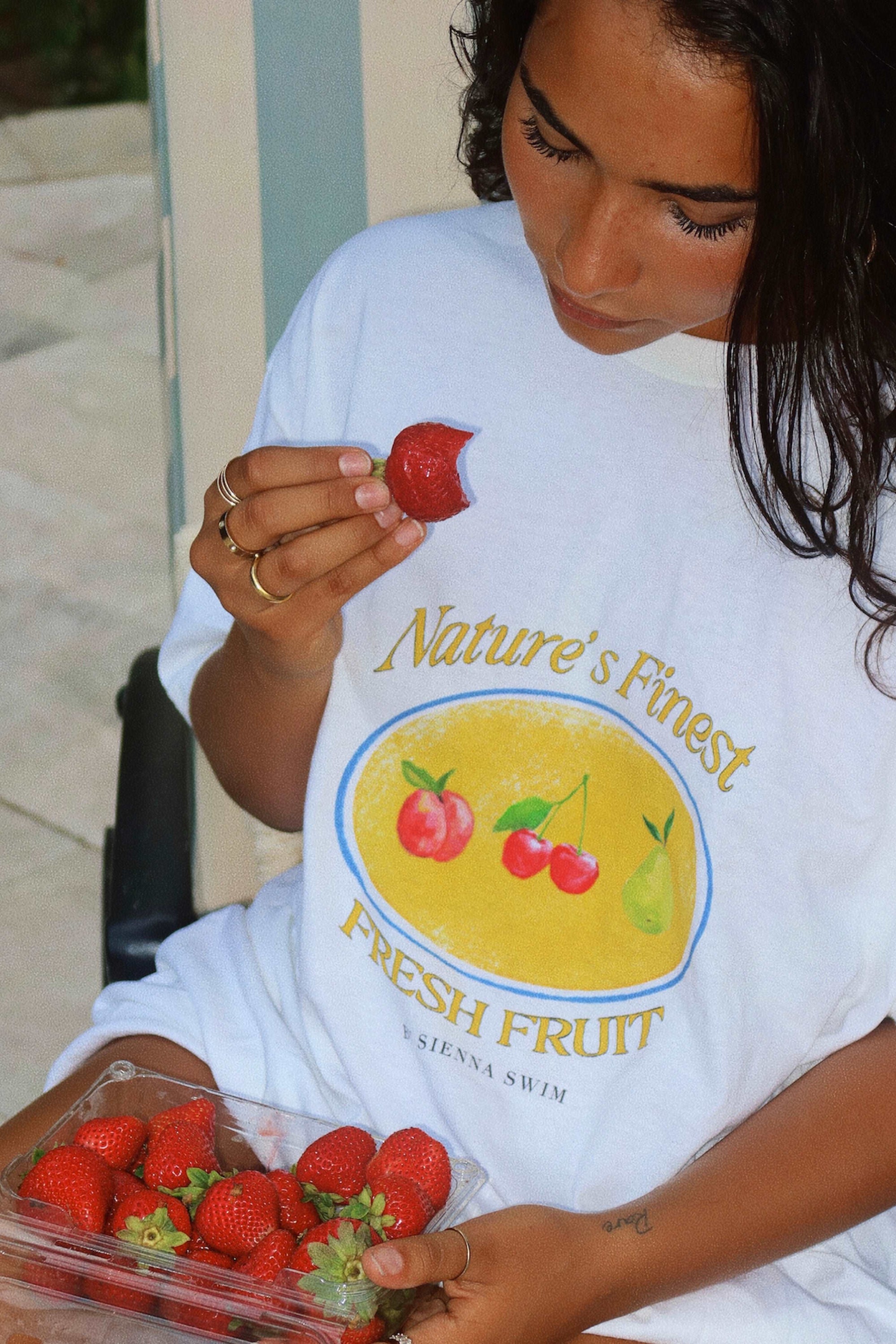 Outerwear: "Fresh Fruit" oversized t-shirt