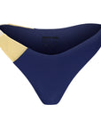 Sienna Swim Rio bikini bottom in Gold Coast with panel construction in sapphire, cream, and gold.