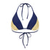 Sienna Swim Nalo triangle bikini top in Gold Coast featuring panel construction in sapphire, cream, and gold.