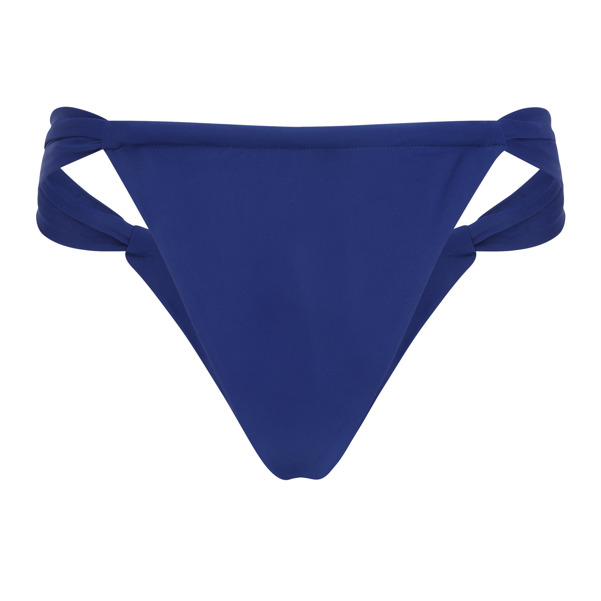 Back view of Cabo bikini bottom in Sapphire blue with double side straps and cheeky-to-moderate back coverage.