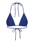 Sienna Swim Tulum triangle bikini top in Sapphire blue made from Italian Vita fabric with adjustable neck and back ties.